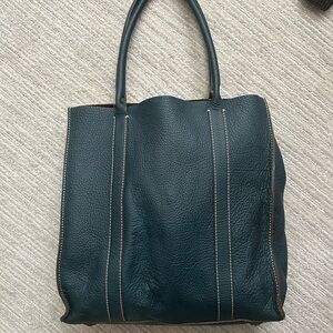 Dark Green Leather Tote Bag